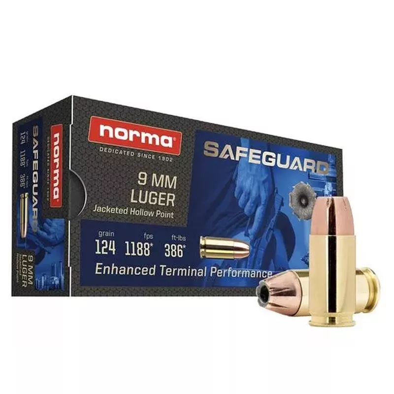Náboj Norma 9 mm Luger JHP Safeguard  8,0 g / 124 gr