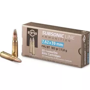 Kulový náboj Prvi Partizan 7,62x39 Subsonic FMJ BT 11,8 g / 182 gr