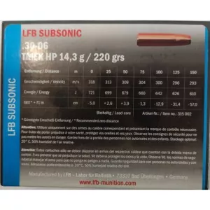 Kulový náboj LFB 30-06 Spring. TMFK HP 14,3 g Subsonic Náboj LFB 30-06 Springfield Subsonic TMFK HP 14,3 g