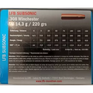 Náboj LFB 308 Win. Subsonic TM 14,3 g