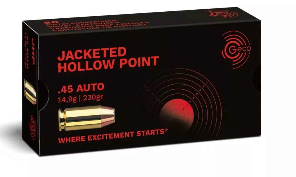 Pistolový náboj Geco 45 Auto JHP 14,9 g / 230 gr