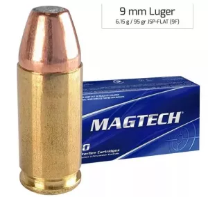 Pistolový náboj Magtech 9 mm Luger JSP Flat WO Grooves 6,15 g / 95 gr