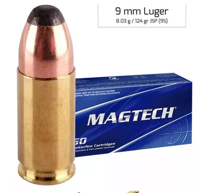 Pisolový náboj Magtech 9 mm Luger JSP Flat 8,03 g / 124 gr