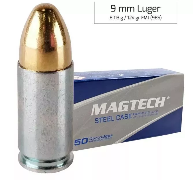 Pistolový náboj Magtech 9 mm Luger FMJ Steel 7,45 g / 115 gr