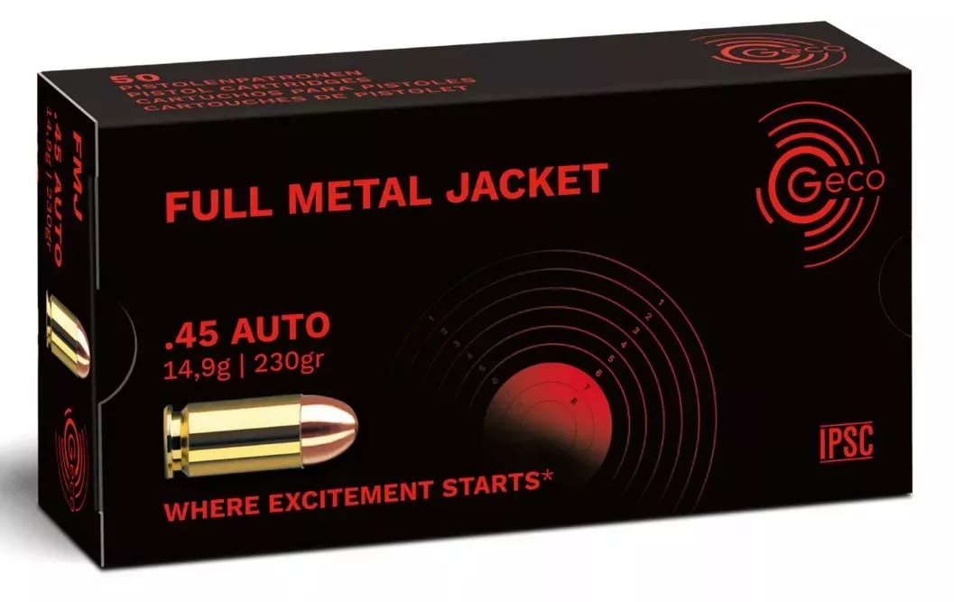 Pistolový náboj Geco 45 Auto FMJ 14,9 g / 230 gr